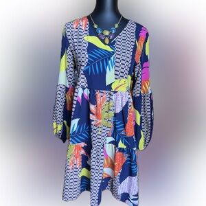Colorful Patterned Long Sleeve Dress